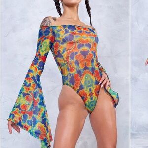 Badinka tye dye bodysuit bell sleeve edc